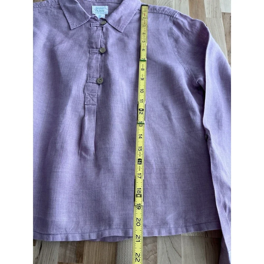 Sigrid Olsen Roll Tab Sleeve Button-Up Blouse 100% Linen Lilac Purple S - Picture 7 of 9